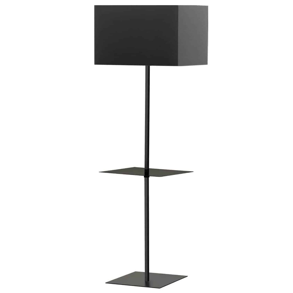 Dainolite-TAB-S491F-BK-Tablero - 1 Light Square Floor Lamp with Shelf   Matte Black Finish with Black Fabric Shade
