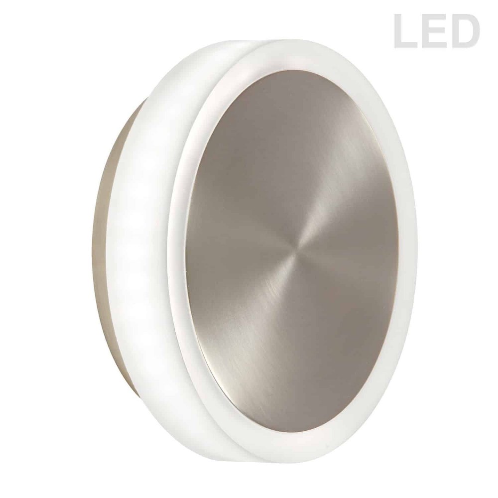 Dainolite-TOP-612LEDW-SC-Topaz - 6 Inch 12W 1 LED Wall Sconce Satin Chrome  Aged Brass Finish with White Glass