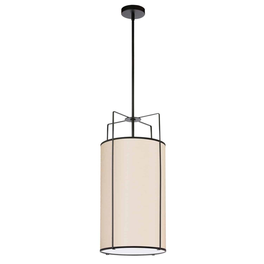 Dainolite-TRA-124P-BK-CRM-Trapezoid - 4 Light Drum Pendant Black Cream/White Black Finish