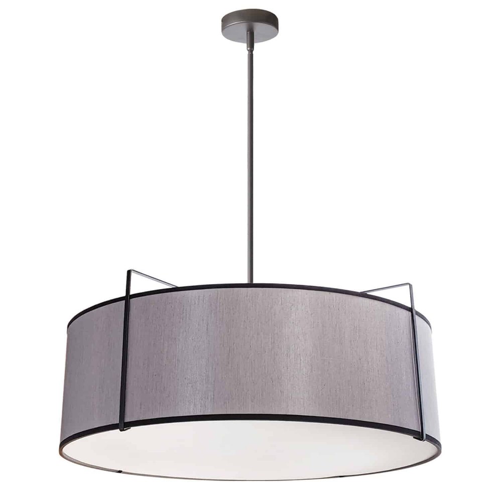 Dainolite-TRA-244P-BK-GRY-Trapazoid - 4 Light Drum Pendant   Black Finish with Grey Fabric Shade