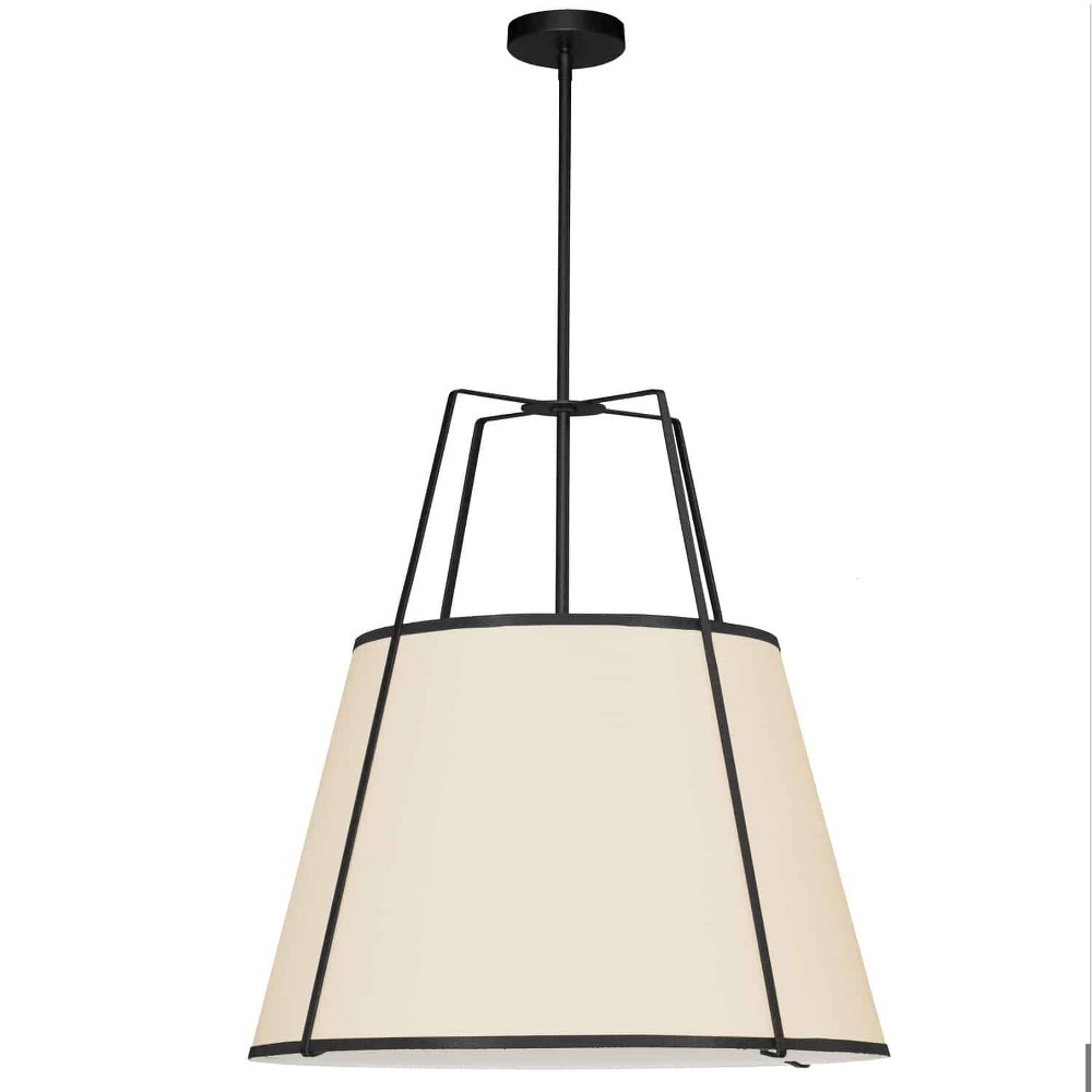 Dainolite-TRA-3P-BK-CRM-Trapezoid - 3 Light Trapezoid Pendant Black Cream/White Matte Black Finish with White Fabric