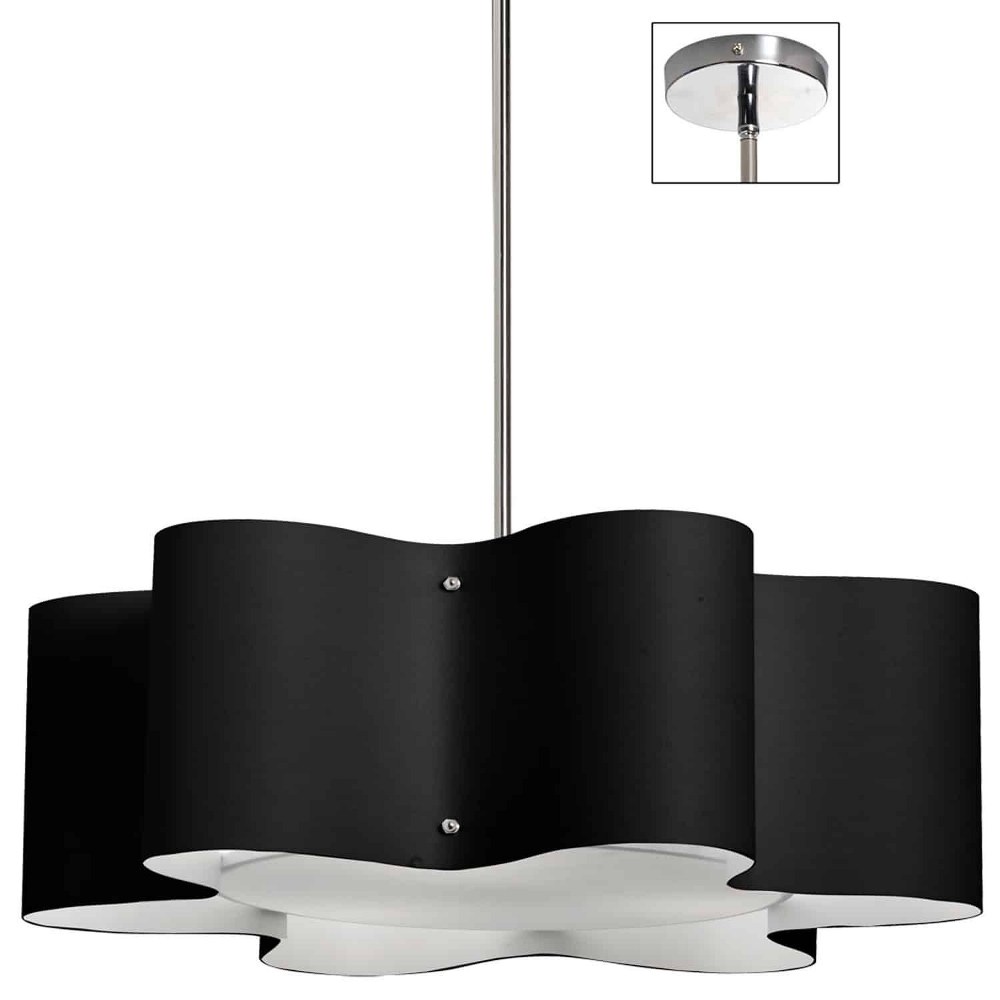 Dainolite-ZUL-243-PC-BK-Zulu - Three Light Pendant   Polished Chrome Finish with Black Shade