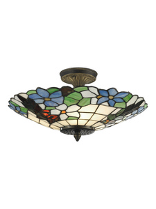 Dale Tiffany Lighting-3660/3LTF-Pansy - Three Light Semi-Flush Mount Antique Brass Finish with Hand Rolled Art Glass