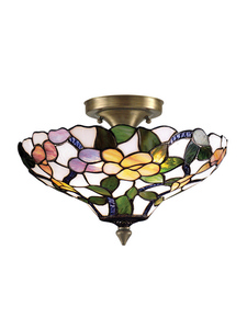 Dale Tiffany Lighting-7966/3LTF-Peony - Three Light Semi-Flush Mount   Antique Brass Finish with Hand Rolled Art Glass