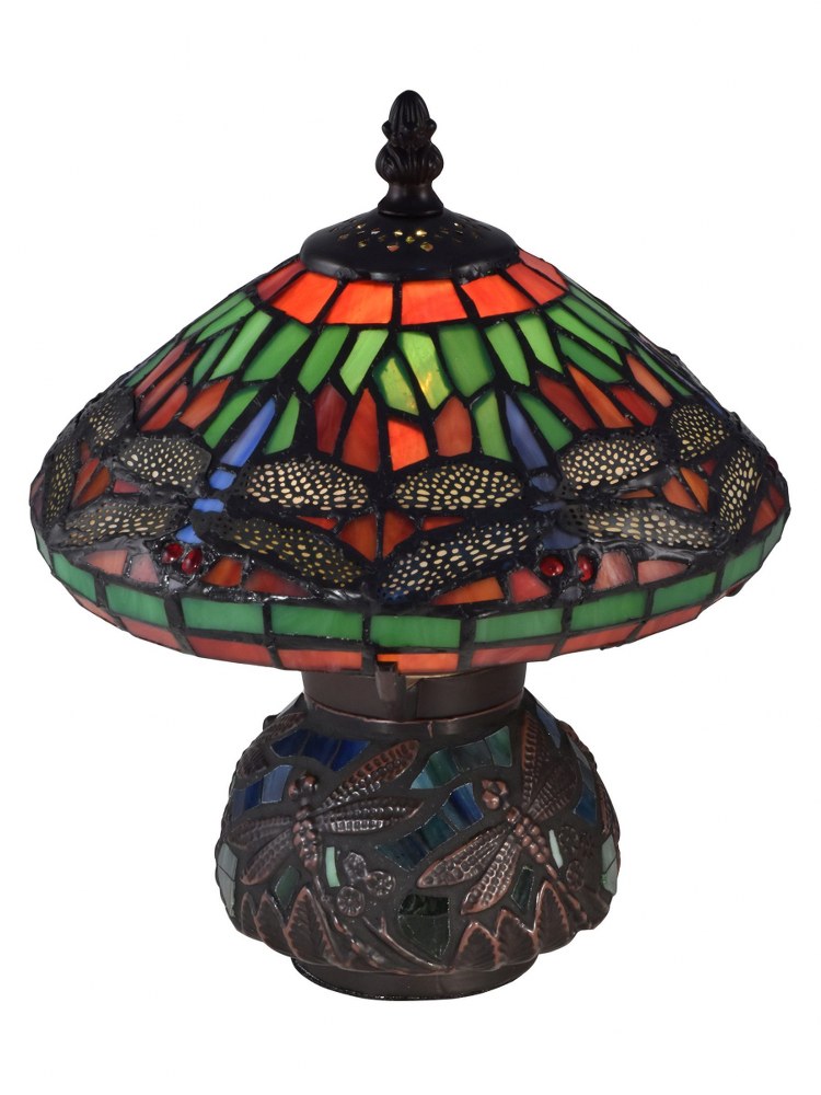 Dale Tiffany Lighting-8774-Red Dragonfly Tiffany - 1 Light Accent Lamp   Antique Bronze Finish with Hand Rolled Art Tiffany Glass