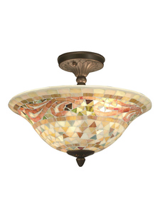 Dale Tiffany Lighting-8780/3LTF-Bradshaw Mosaic - Three Light Flush Mount Antique Brass Finish with Mosaic Art Glass