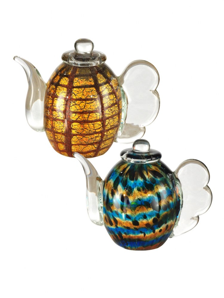 Dale Tiffany Lighting-AS13117-Inferno - 6 Inch 2-Piece Hand Blown Art Glass Tea Pot Sculpture Clear/White/Amber Finish