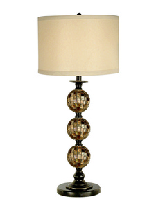 Dale Tiffany Lighting-PG10353-Mosaic 3 Ball Art Glass - One Light Table Lamp   Dark Antique Bronze Finish with Mosaic Art Glass with Fabric Shade