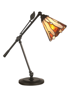 Dale Tiffany Lighting-TA11158-Tiffany Leaf - One Light Desk Lamp   Dark Bronze Finish with Hand Rolled Art Glass