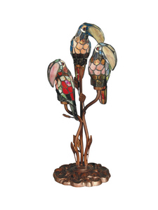 Dale Tiffany Lighting-TA60179-Three Parrots - Three Light Table Lamp   Antique Bronze Finish with Hand Rolled Art Glass