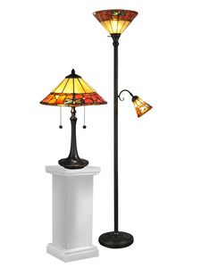 Dale Tiffany Lighting-TC12178-Genoa - Table and Floor Lamp Set   Antique Brass Finish with Hand Rolled Art Glass