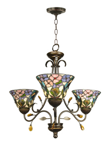 Dale Tiffany Lighting-TH90214-Crystal Peony - Three Light Pendant   Antique Golden Sand Finish with Hand Rolled Art Glass