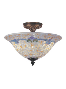 Dale Tiffany Lighting-TM100553-Johana Mosaic - Three Light Flush Mount   Antique Brass Finish with Mosaic Art Glass