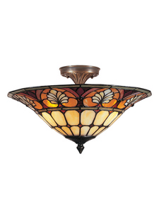 Dale Tiffany Lighting-TM100598-Dylan Tiffany - Three Light Flush Mount   Antique Brass Finish with Hand Rolled Art Glass