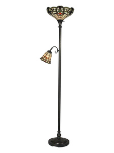 Dale Tiffany Lighting-TR10022-Tompkins Tiffany - Two Light Reading and Torchiere Lamp   Mica Bronze Finish with Hand Rolled Art Glass