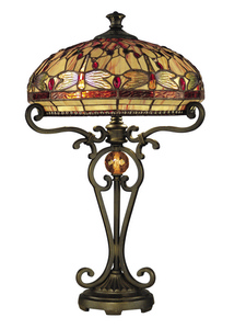 Dale Tiffany Lighting-TT10095-Briar Dragonfly - Two Light Table Lamp   Antique Golden Sand Finish with Hand Rolled Art Glass