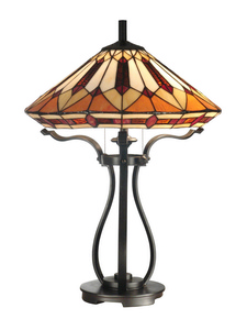 Dale Tiffany Lighting-TT10791-Harp Tiffany - Two Light Table Lamp   Dark Bronze Finish with Hand Rolled Art Glass