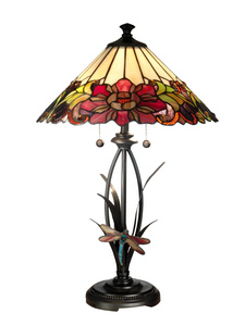 Dale Tiffany Lighting-TT10793-Floral with Dragonfly Tiffany - Two Light Table Lamp   Antique Bronze Finish with Hand Rolled Art Glass