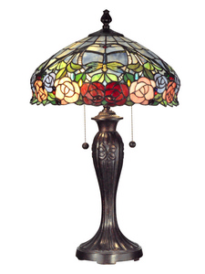 Dale Tiffany Lighting-TT12232-Zenia Rose - Two Light Table Lamp   Fieldstone Finish with Hand Rolled Art Glass