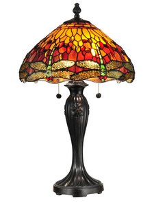 Dale Tiffany Lighting-TT12269-Reves Dragonfly - Two Light Table Lamp   Fieldstone Finish with Hand Rolled Art Glass
