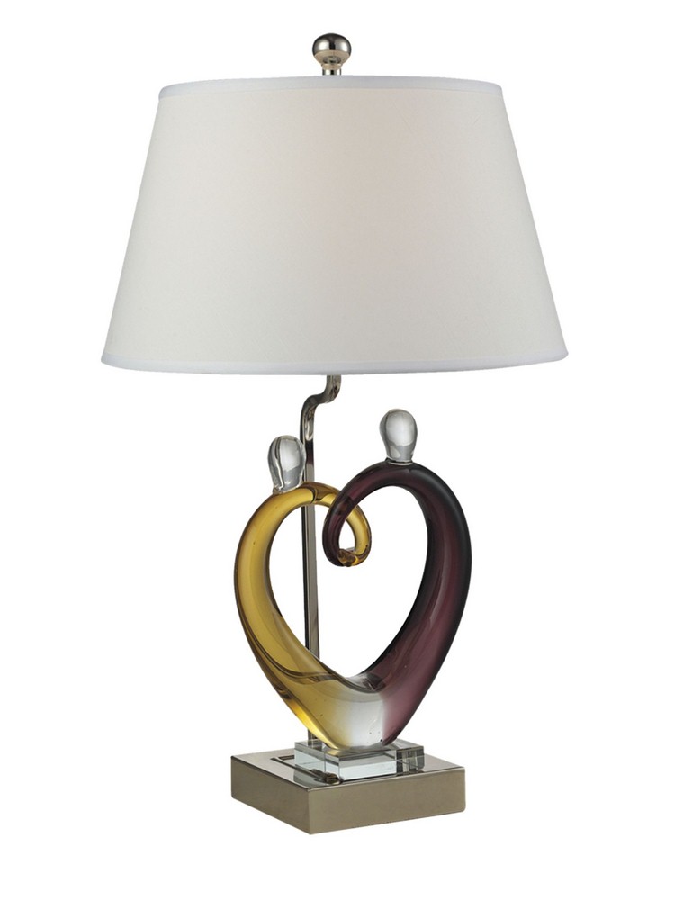 Dale Tiffany Lighting-AC15043-One Light Table Lamp/Art Sculpture Combo   Polished Nickel Finish with Hearts Glass with White Fabric Shade