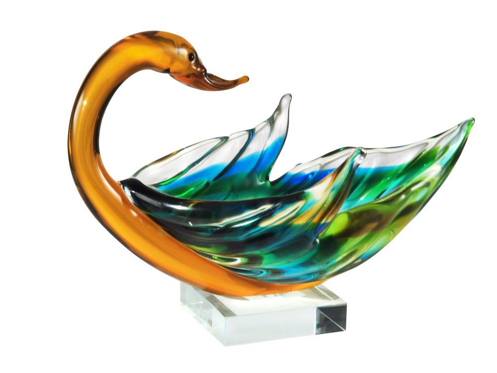 Dale Tiffany Lighting-AS14073-9.5 Inch Swan Bowl Sculpture   Amber/Clear Finish