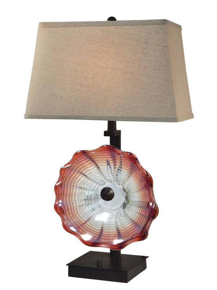 Dale Tiffany Lighting-AT14341-28.5 Inch Three Light Table Lamp   Dark Bronze Finish with Titan Glass with Gray Fabric Shade