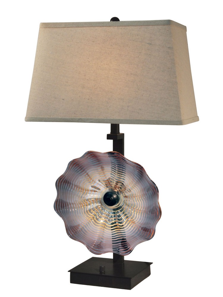 Dale Tiffany Lighting-AT14349-28.5 Inch Three Light Table Lamp   Dark Bronze Finish with Impasto Glass with Gray Fabric Shade