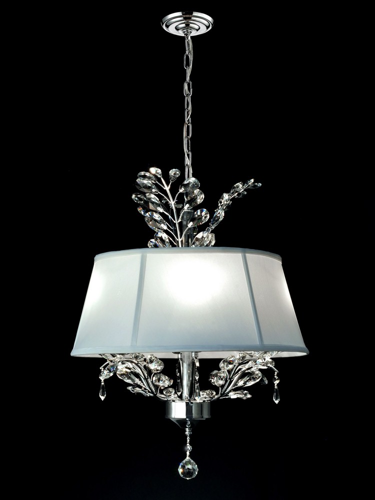 Dale Tiffany Lighting-GH14215-Crawford - Four Light Pendant   Polished Chrome Finish with White Fabric Shade with Clear Crystal