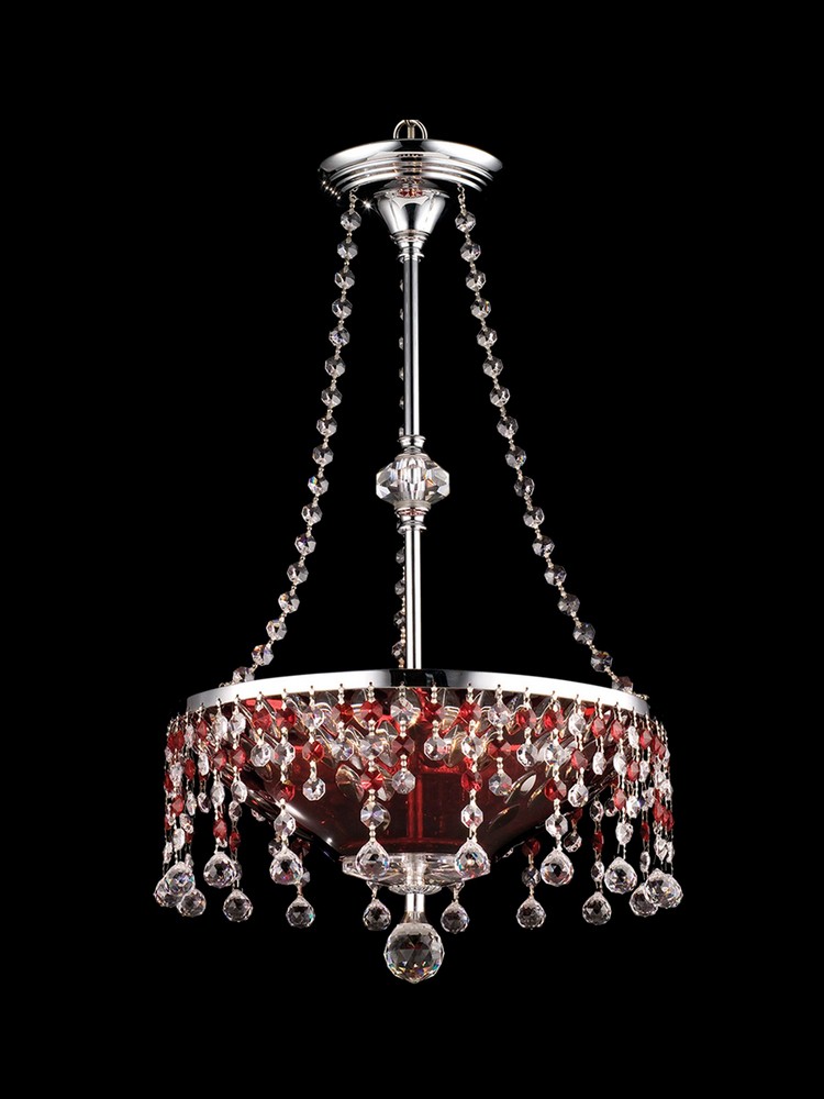 Dale Tiffany Lighting-GH90112-Three Light Pendant Polished Chrome Red Marble Polished Chrome Finish with Red Marble Glass with Clear Crystal