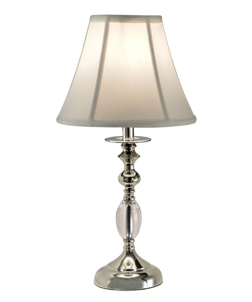 Dale Tiffany Lighting-GT10170-Leon - One Light Table Lamp   Polished Nickel Finish with White Fabric Shade with Clear Crystal