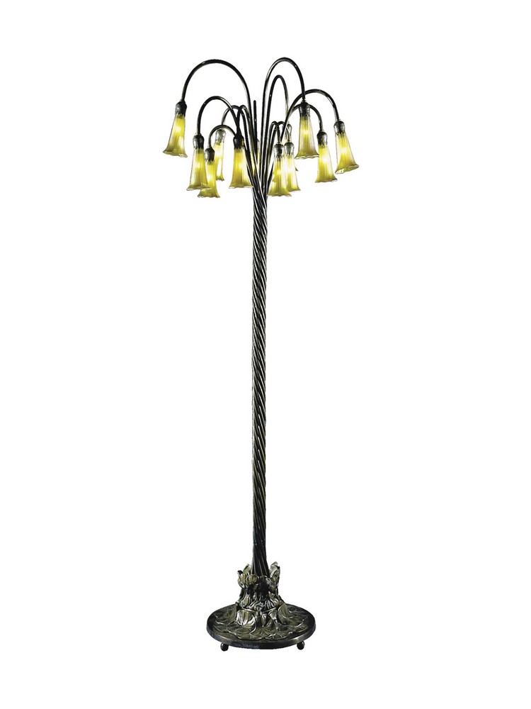 Dale Tiffany Lighting-TF15129-Twelve Light Floor Lamp   Antique Bronze/Verde Finish with Gold Lily Glass