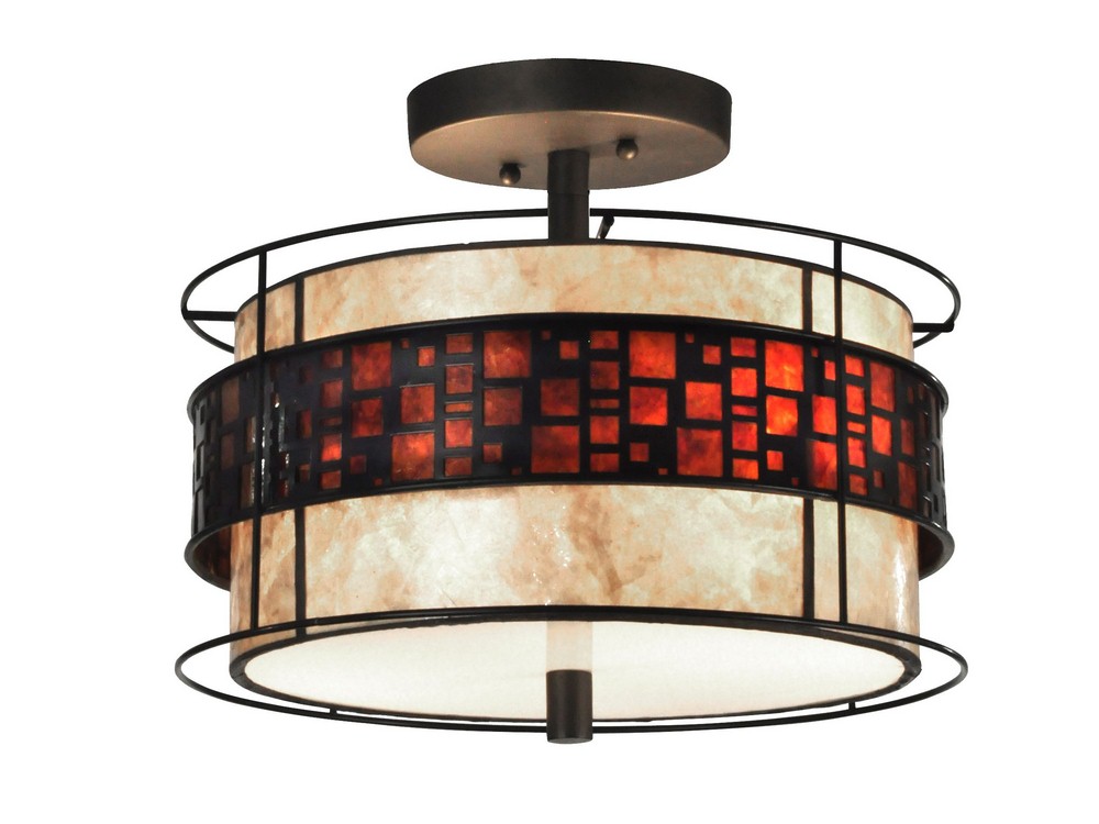 Dale Tiffany Lighting-TH14005-Cobblestone - Two Light Semi-Flush Mount   Dark Bronze Finish with Mica Glass