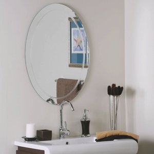 Decor Wonderland-SSM1033-Aldo - 31.50 Inch Oval Frameless Wall Mirror   Silver Finish