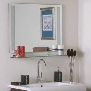 Decor Wonderland-SSM151-Amyrilla - 31.50 Inch Frameless Mirror with Shelf   Silver Finish