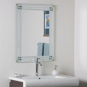 Decor Wonderland-SSM19-Bejeweled - 31.50 Inch Rectangular Frameless Bathroom Mirror   Silver Finish