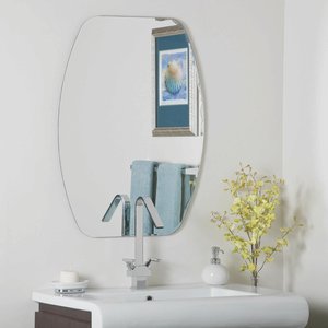 Decor Wonderland-SSM308-31.50 Inch Oval Frameless Beveled Mirror   Silver Finish