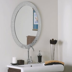 Decor Wonderland-SSM5016-4-31.50 Inch Oval Frameless Crystal Wall Mirror   Silver Finish