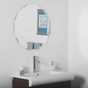 Decor Wonderland-SSM8002R-Diamond - 27.60 Inch Round Frameless Wall Mirror   Silver Finish