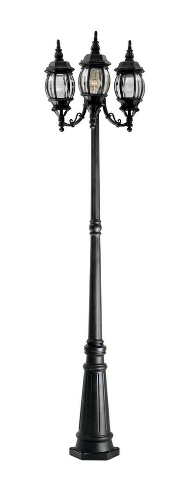 Designers Fountain-1923-BK-Hacienda - Three Light Outdoor Post Lantern   Black Finish with Clear Beveled Glass