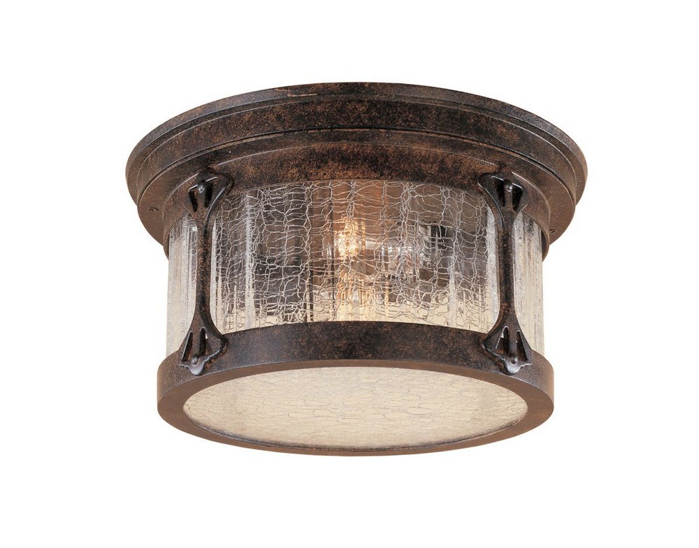 Designers Fountain-20935-CHN-Canyon Lake - Two Light Outdoor Flush Mount   Chestnut Finish with Aged Crackle Optic Glass