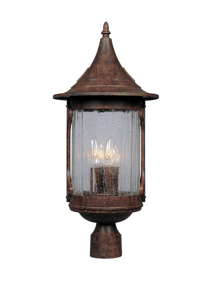 Designers Fountain-20936-CHN-Canyon Lake - Four Light Outdoor Post Lantern Chestnut Finish with Aged Crackle Optic Glass