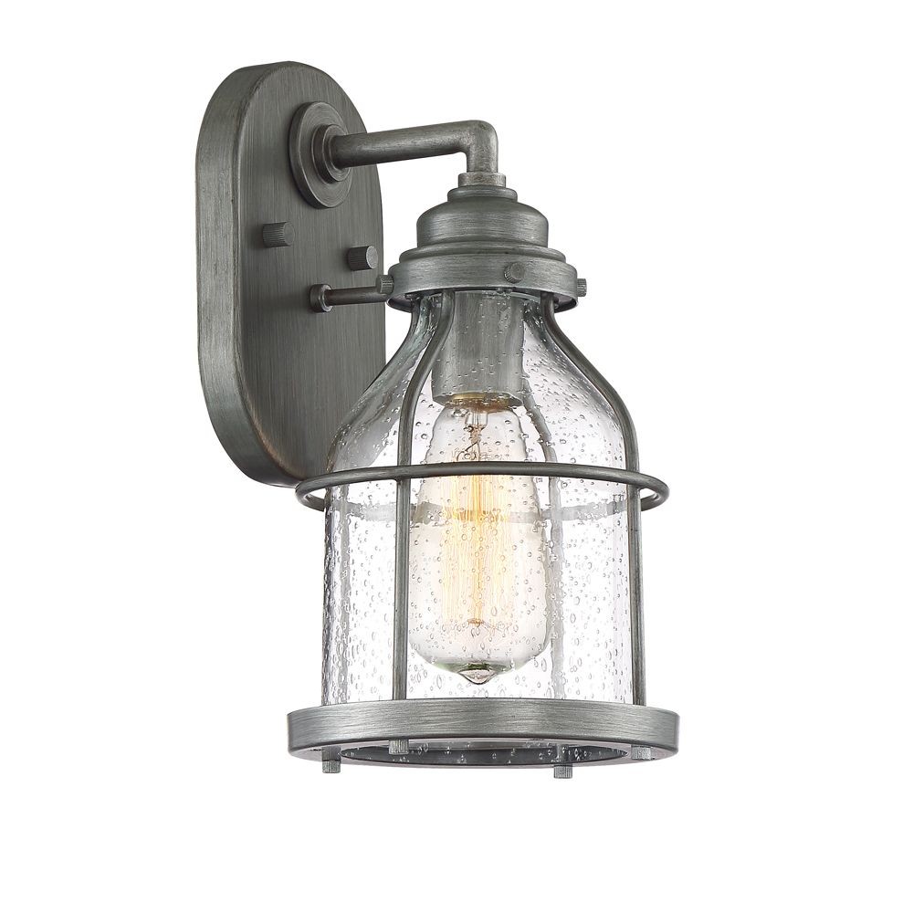 Designers Fountain-23121-WI-Brensten - 11.75 Inch One Light Outdoor Wall Sconce   Weathered Iron Finish with Clear Seedy Glass