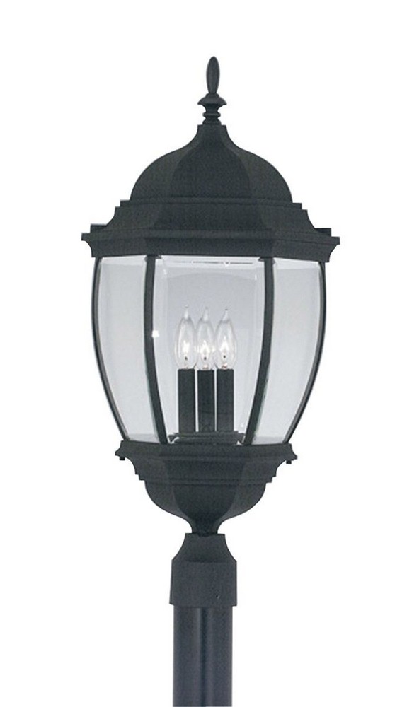 Designers Fountain-2446-BK-Triverton - Three Light Outdoor Post Lantern   Black Finish with Clear Beveled Glass