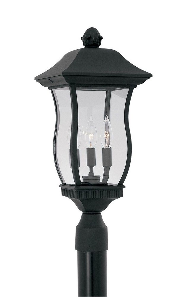 Designers Fountain-2726-BK-Chelsea - Three Light Outdoor Post Lantern   Black Finish with Clear Beveled Glass