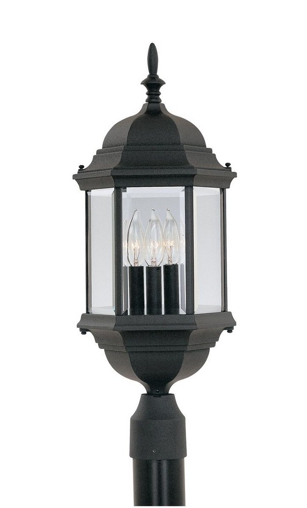 Designers Fountain-2986-BK-Devonshire - Three Light Outdoor Post Lantern   Black Finish with Clear Glass