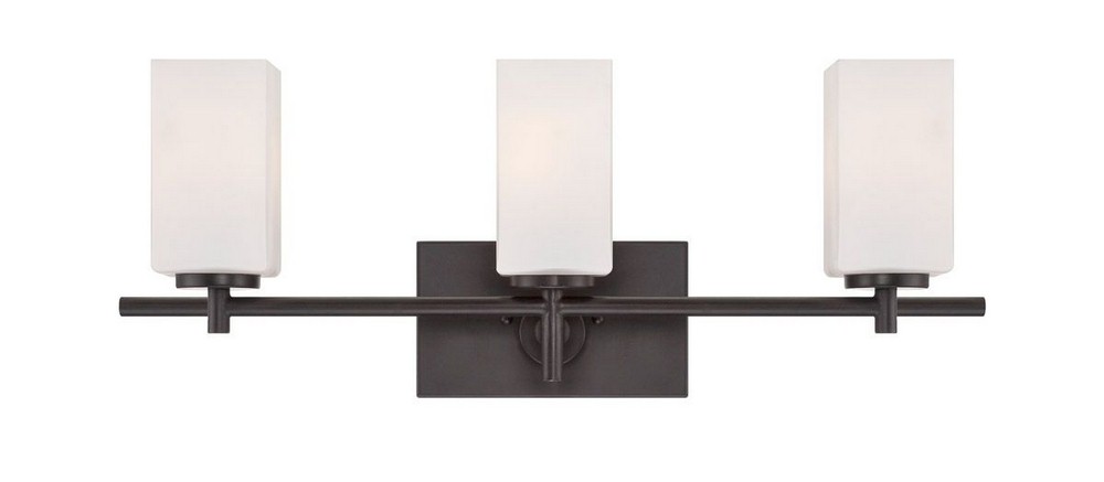 Designers Fountain-6733-BBR-3 Light Bath Bar   Biscayne Bronze Finish with Frosted White Inside Shade