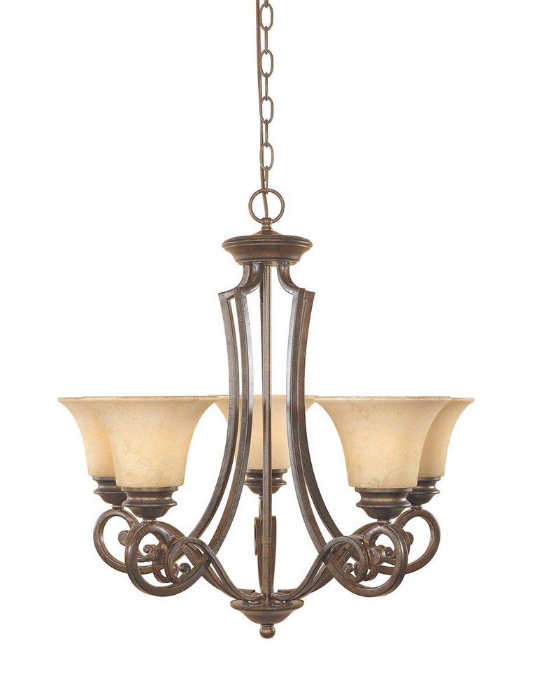 Designers Fountain-81885-FSN-5-Light Chandelier   Forged Sienna Finish with Warm Amber Glaze Glass