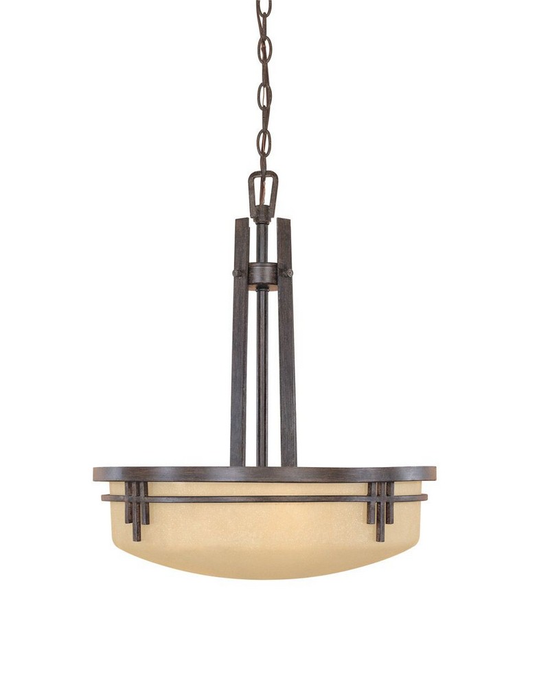 Designers Fountain-82131-WM-3-Light Inverted Pendant   Warm Mahogany Finish with Navajo Dust Glass