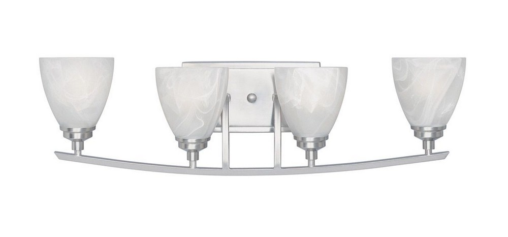 Designers Fountain-82904-SP-Tackwood - Four Light Bath Bar Satin Platinum  Satin Platinum Finish with Alabaster Glass